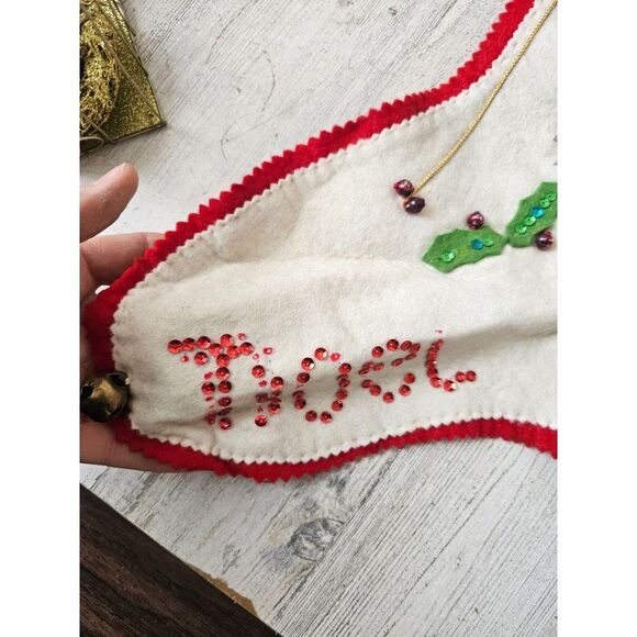 Vintage felt sequin beaded stocking Xmas home decor unique angels   puppet - Picture 2 of 9